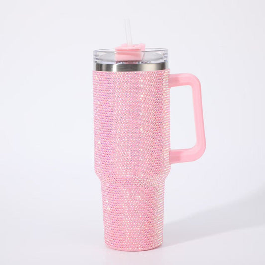 40oz Bling Rhinestone Tumbler with Handle & Straw Stainless Steel Cup
