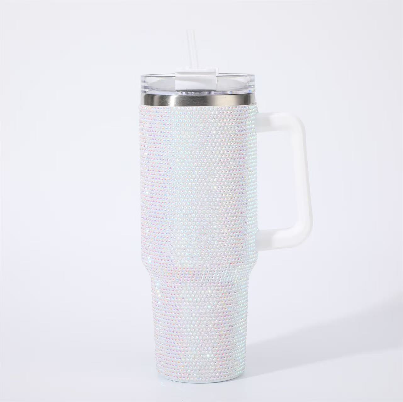 40oz Bling Rhinestone Tumbler with Handle & Straw Stainless Steel Cup