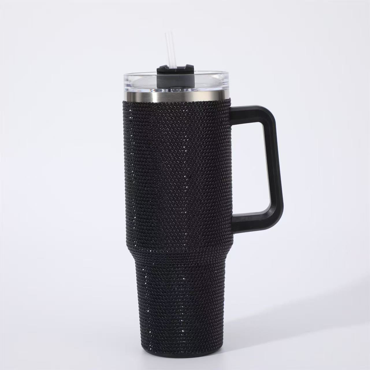 40oz Bling Rhinestone Tumbler with Handle & Straw Stainless Steel Cup