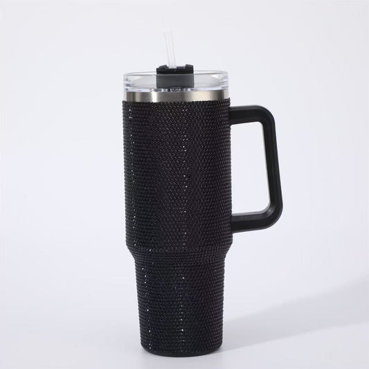40oz Bling Rhinestone Tumbler with Handle & Straw Stainless Steel Cup