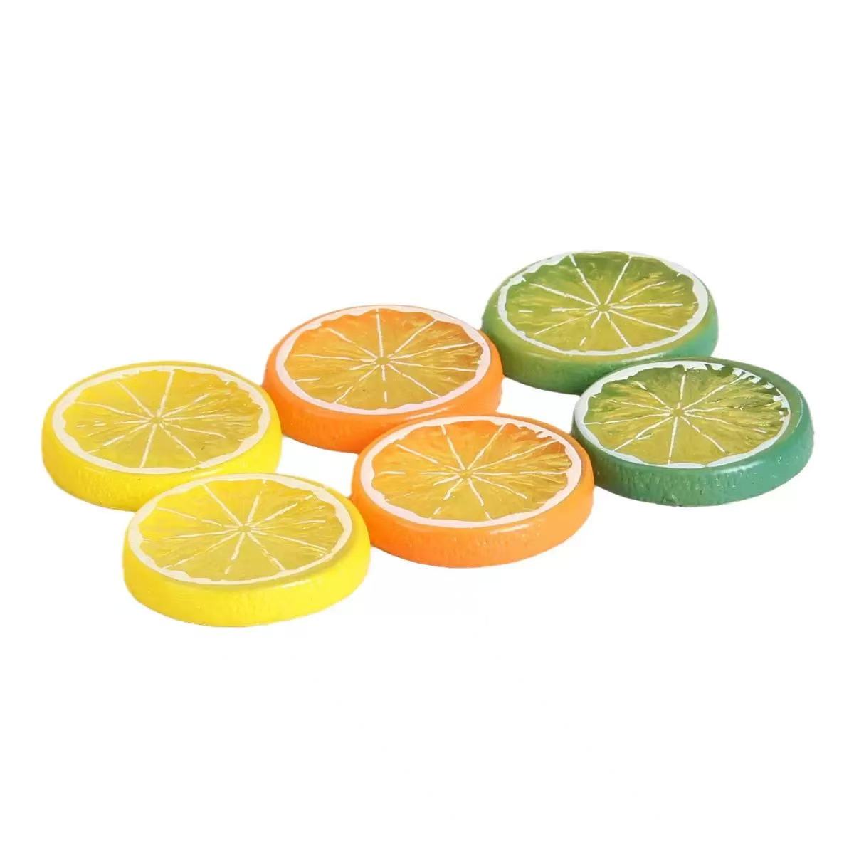 Realistic fruit lemon slices 5cm plastic orange slice accessories for cup lid decoration.