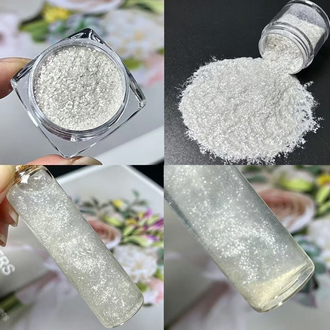 Yara: Sparkly mica powder, flowing glitter mica flakes, resin DIY shimmer powder for handmade flowing sand/cloud effects.  Yara: [图片]