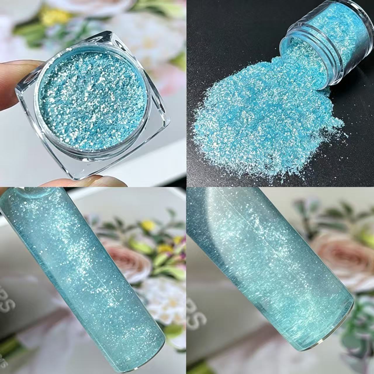 Yara: Sparkly mica powder, flowing glitter mica flakes, resin DIY shimmer powder for handmade flowing sand/cloud effects.  Yara: [图片]