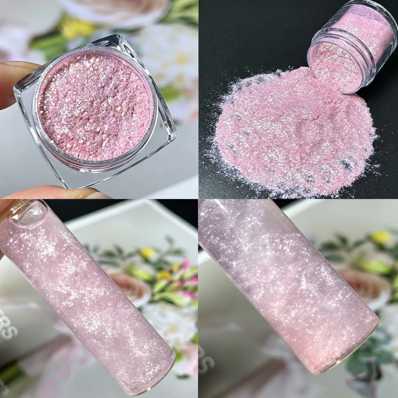 Yara: Sparkly mica powder, flowing glitter mica flakes, resin DIY shimmer powder for handmade flowing sand/cloud effects.  Yara: [图片]