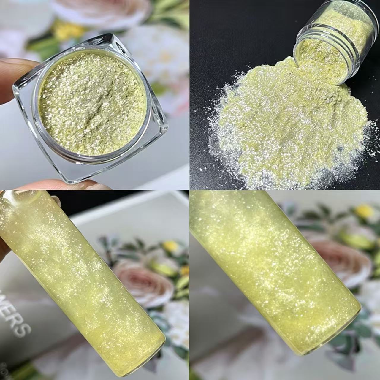 Yara: Sparkly mica powder, flowing glitter mica flakes, resin DIY shimmer powder for handmade flowing sand/cloud effects.  Yara: [图片]