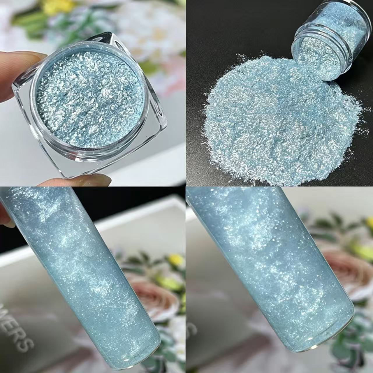 Yara: Sparkly mica powder, flowing glitter mica flakes, resin DIY shimmer powder for handmade flowing sand/cloud effects.  Yara: [图片]