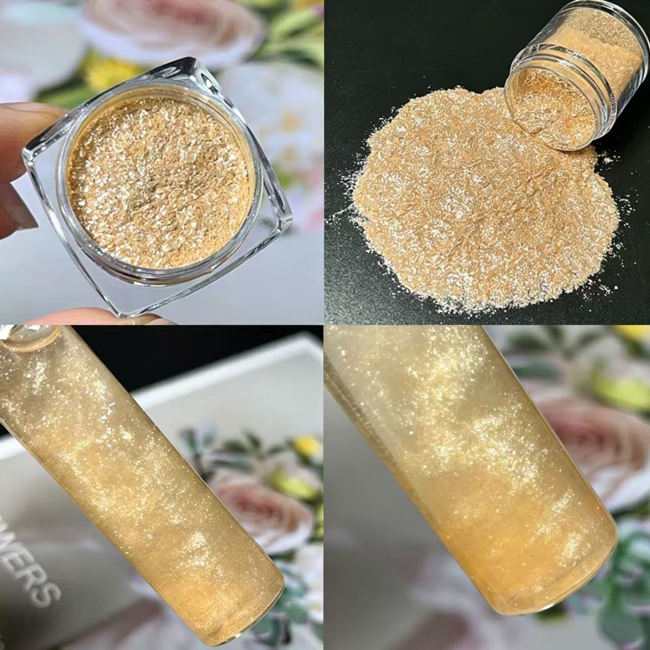 Yara: Sparkly mica powder, flowing glitter mica flakes, resin DIY shimmer powder for handmade flowing sand/cloud effects.  Yara: [图片]
