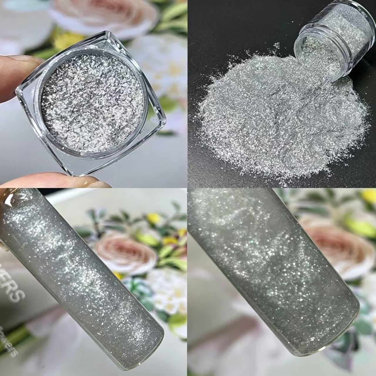 Yara: Sparkly mica powder, flowing glitter mica flakes, resin DIY shimmer powder for handmade flowing sand/cloud effects.  Yara: [图片]