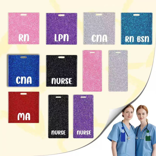Glitter RN Acrylic Badge Reel Nurse Doctor Hospital ID Badge Holder Nurse Name Tag Clip Card Holder Sticky Note Charm