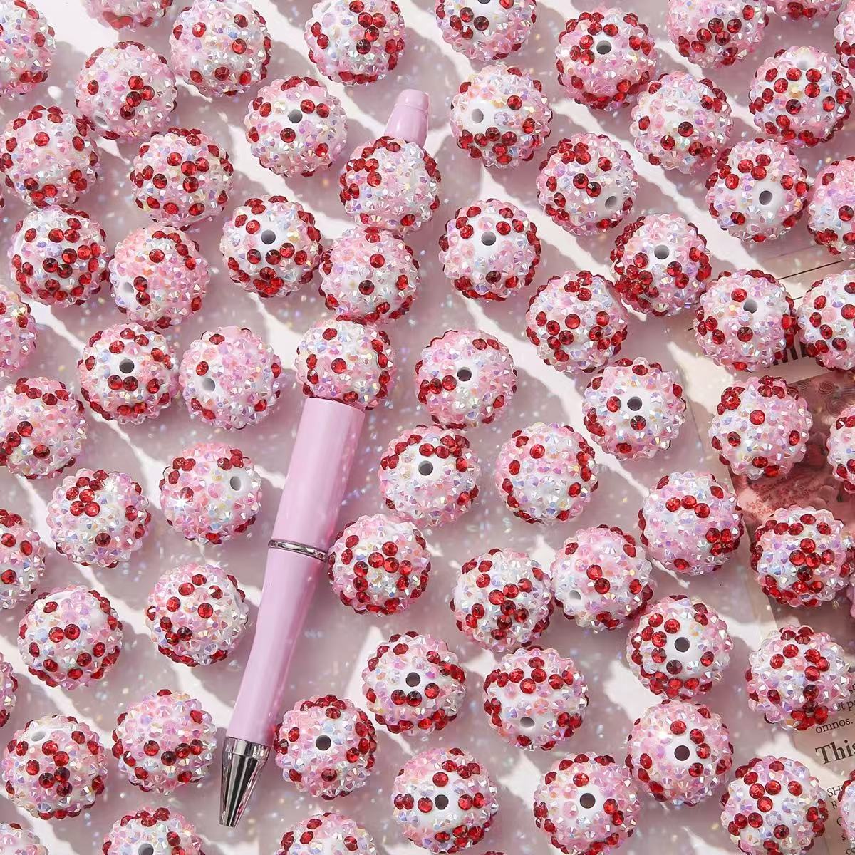 20mm Resin Rhinestone Round Beads Vertical Hole Colorful Diamond Ball Beads for Phone Charms, Beaded Pens, Car Hanging Accessories DIY Materials